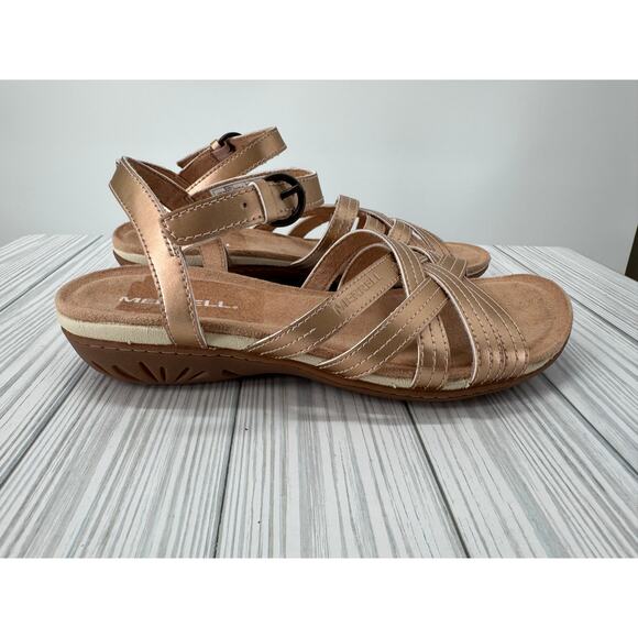 Merrell Women's 6 Strappy Sling Back Sandals Rose Gold Metallic Comfort‎ Outdoor - Picture 5 of 7
